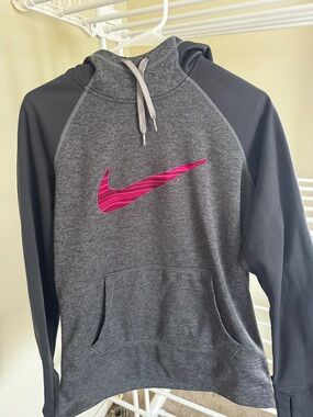 Nike Dark Gray Pullover Hoodie with Pink Swoosh